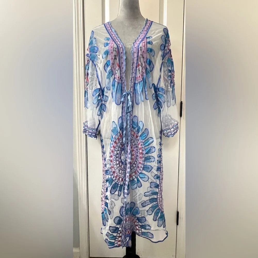 Chic Bohemian Crochet Floral Kimono Cardigan Beach Cover-Up Multicolor - Picture 3 of 12
